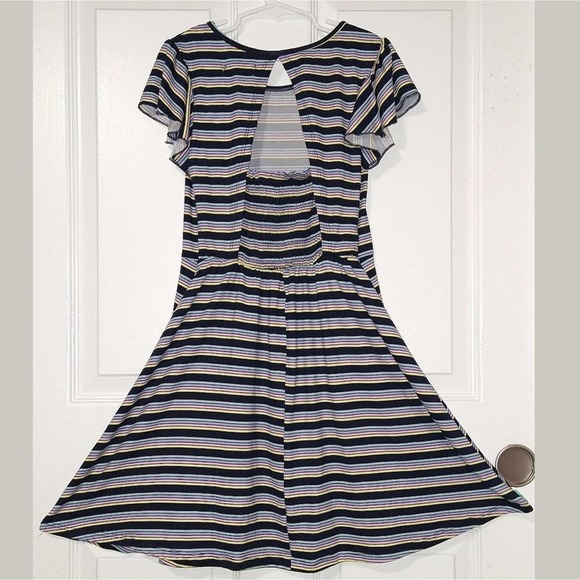 Speechless Girls Navy Striped Flutter Sleeve Dress, Size 12 - Picture 4 of 8
